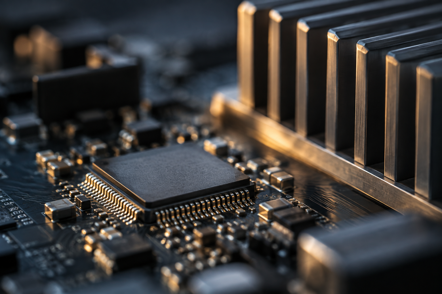 Illustration: processor with cooling fins on a compact circuit board